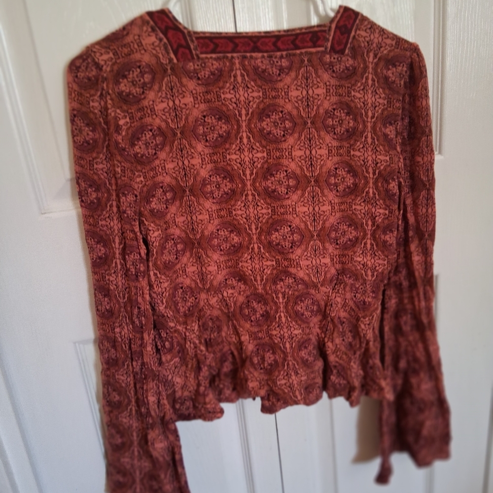 Free People Bohemian Red Patterned Women's Top - Picture 4 of 7